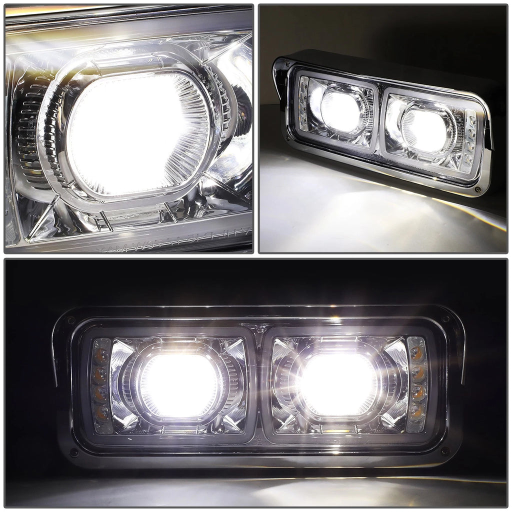 Chrome Full LED DRL Signal Projector Headlights for Freightliner Kenworth (1981–2019)