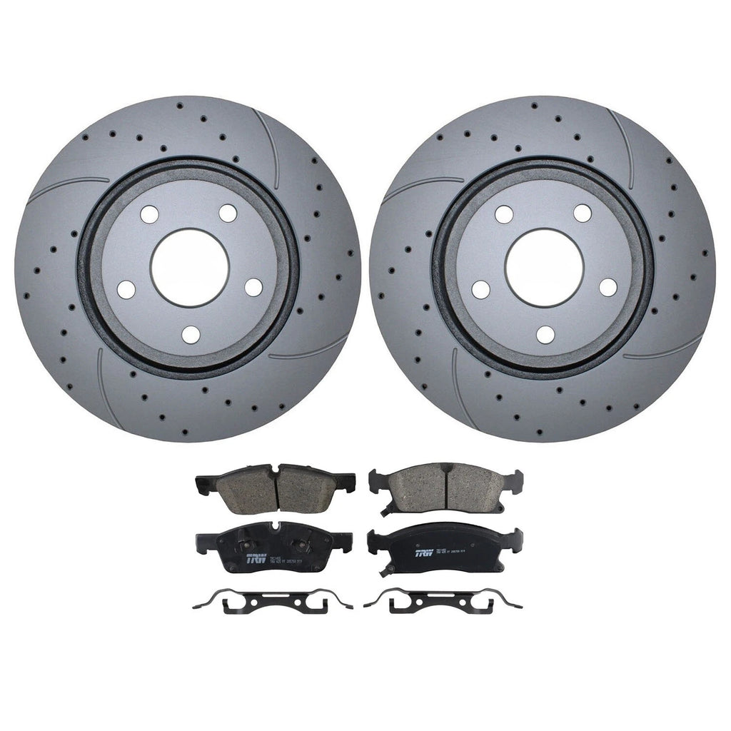 Front Brake Kit with Drilled 350mm Rotors & TRW Pro Ceramic Pads for Dodge Jeep