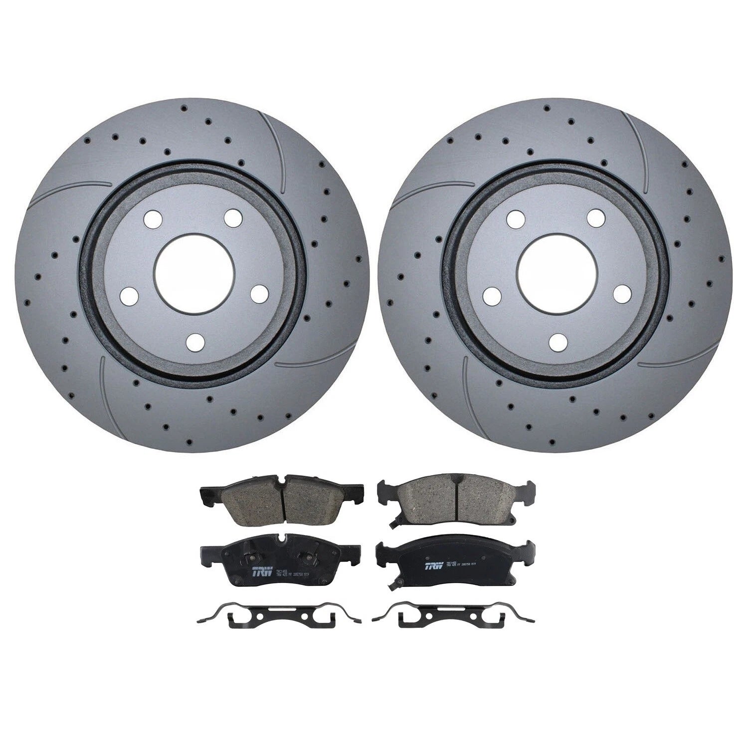 Front Brake Kit with Drilled 350mm Rotors & TRW Pro Ceramic Pads for Dodge Jeep