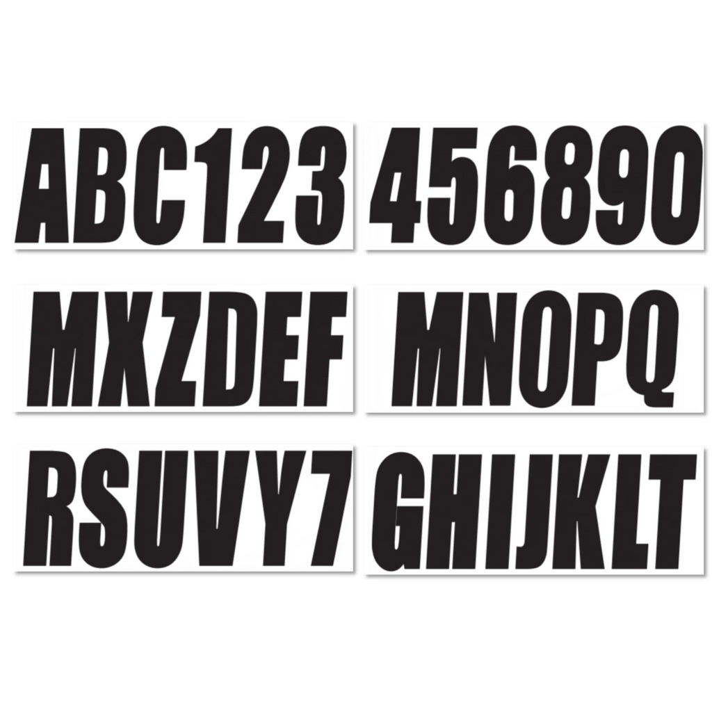 Set of 4 Boat Registration Decal Stickers A-Z & 0-9 Black