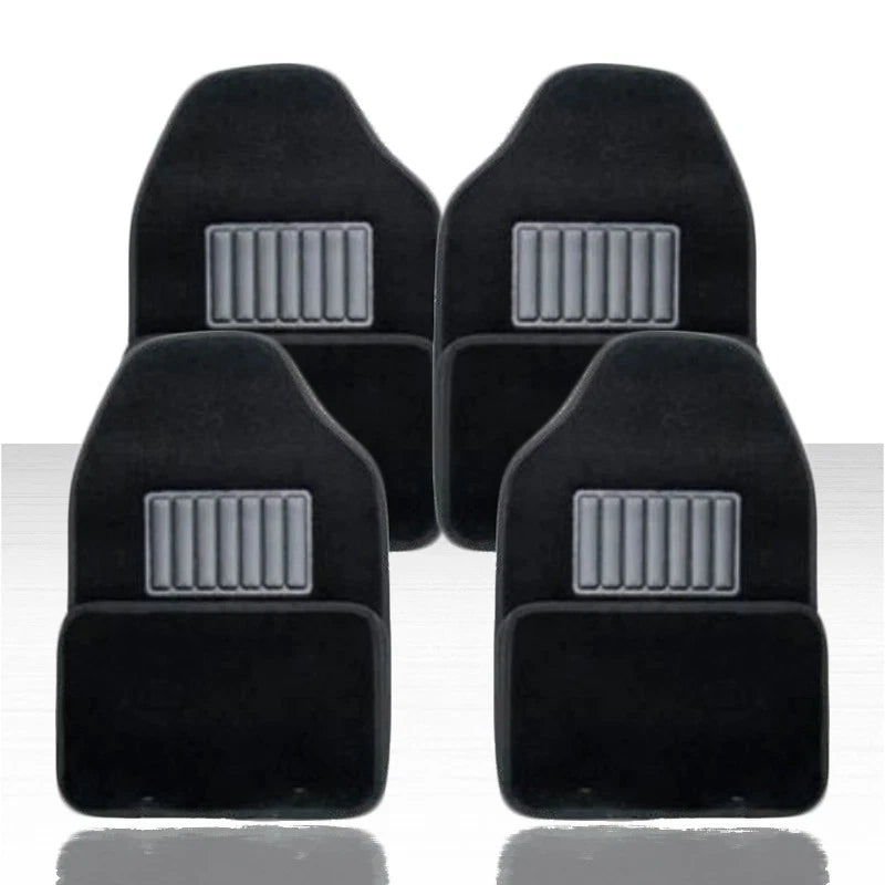 Set of 4 Universal Front and Rear Floor Mats - Black Carpet w/Heel Pad