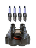 Denso Ignition Coil & 4 Double Platinum Spark Plugs Kit for Mazda 626 (1998–2002)