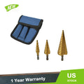 Set of 3 HSS Steel Step Cone Drill Bits for Automotive Use