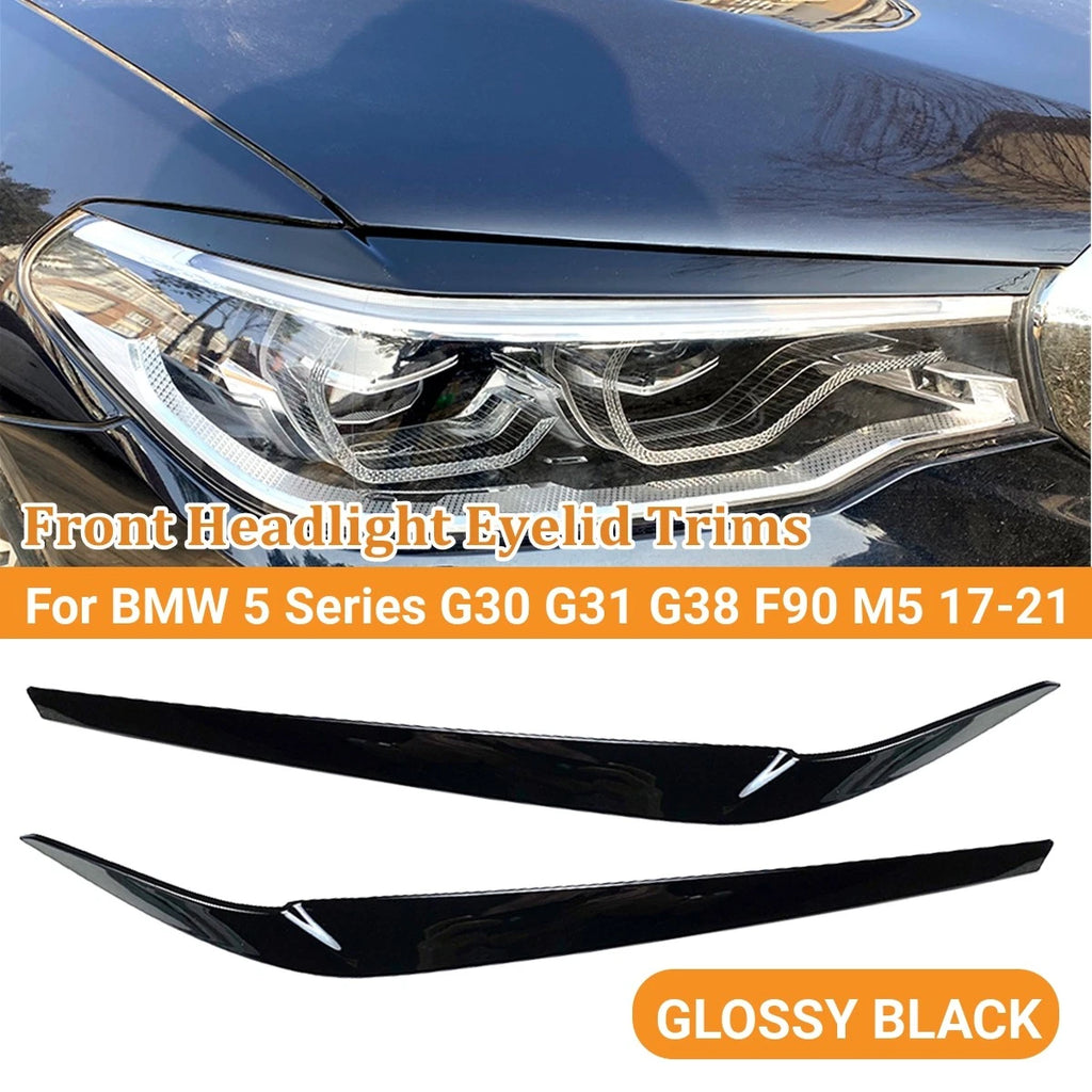 Pair Black Headlight Eyelid Eyebrow Trims for BMW 5 Series G30 G31 (2017–2021)