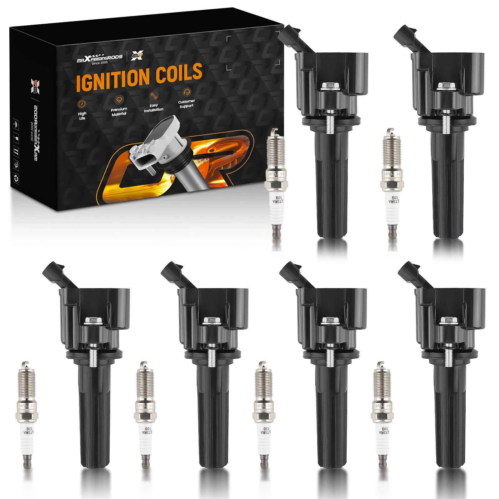 Pack of 6 Ignition Coils + Spark Plugs for Isuzu Chevrolet Trailblazer EXT (2002–2009)