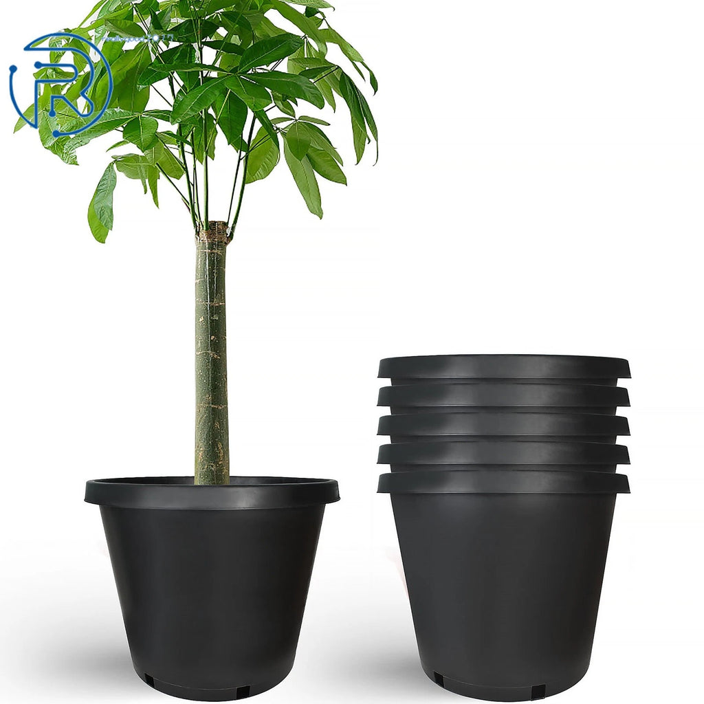 Set of 5 Heavy Duty Black Plastic Nursery Plant Containers