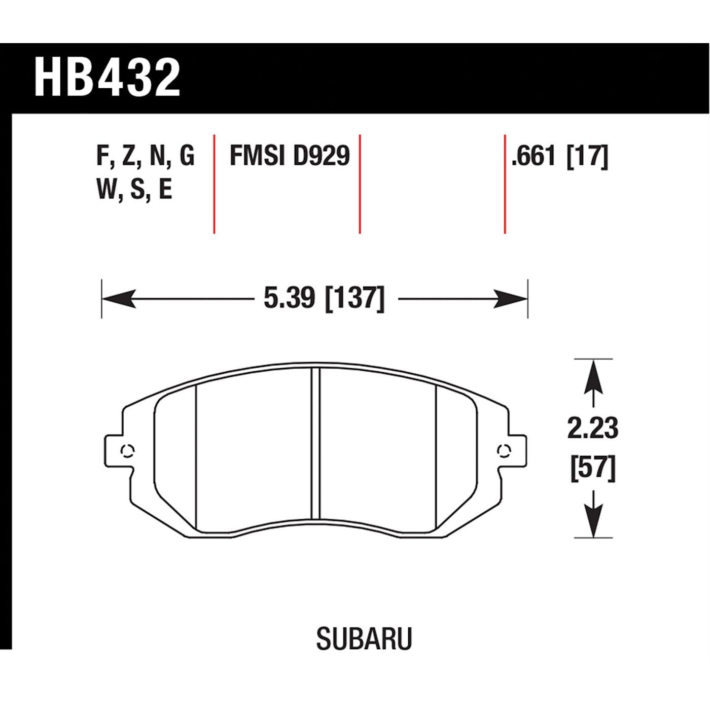 Set of 2 Brake Pads for Subaru Impreza Legacy 9-2X