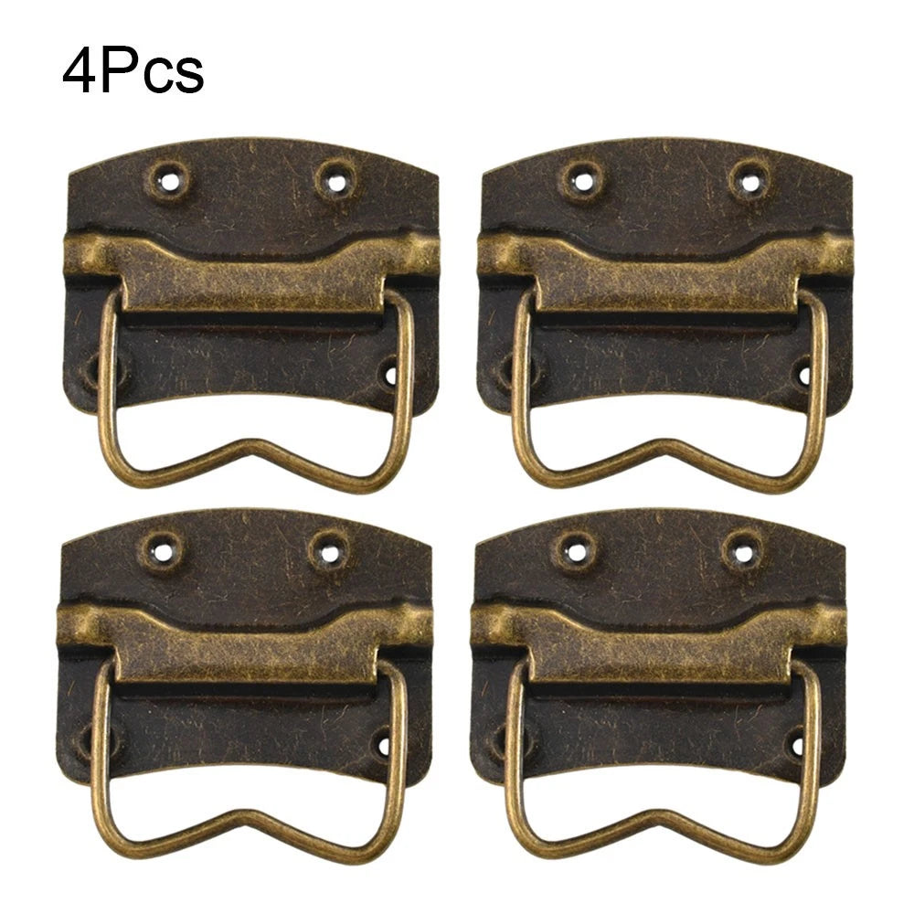 Set of 4 Antique Bronze Wooden Box Pull Handles for Suitcase, Toolbox, Jewelry Box
