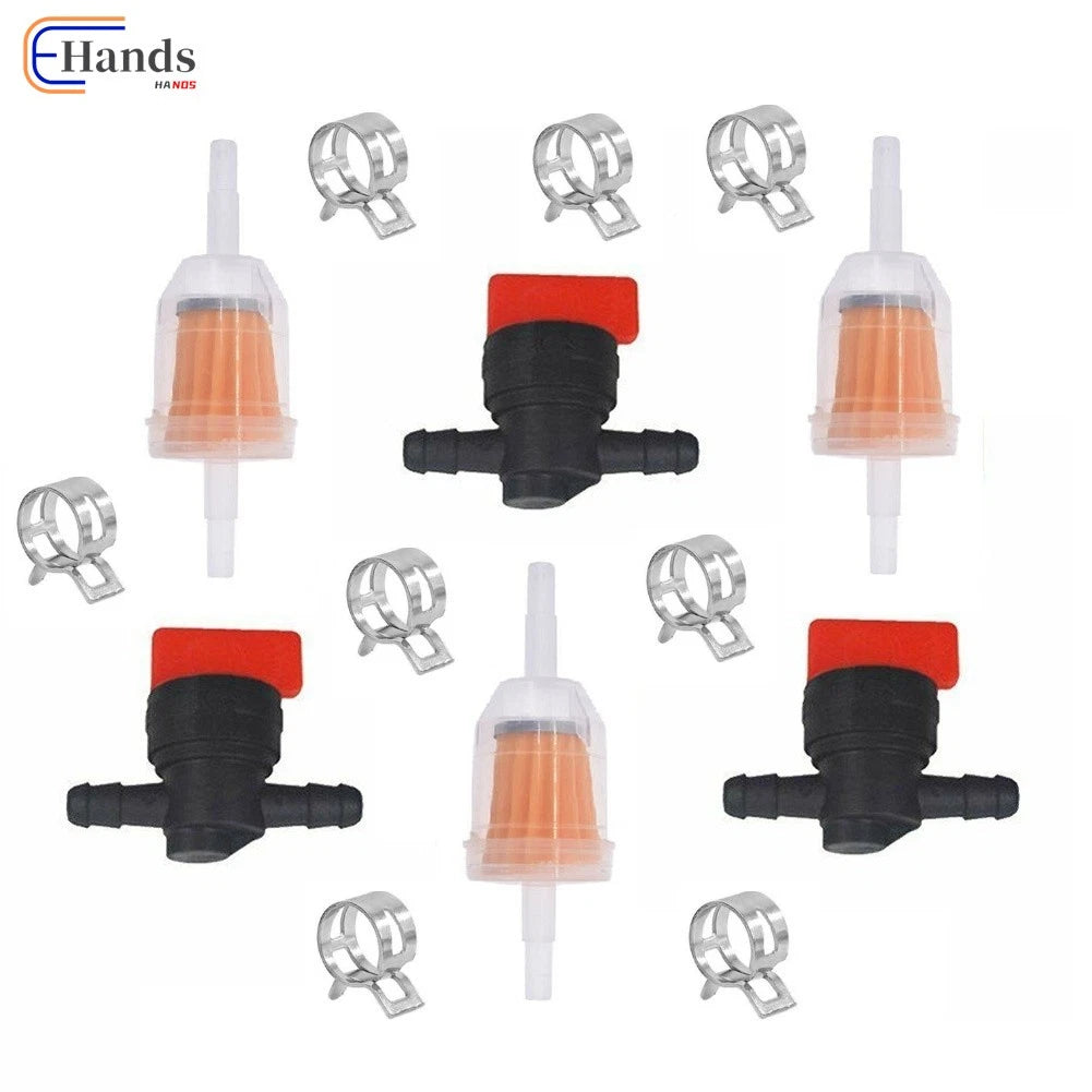 3 Kits 1/4" In Line Fuel Gas Filter Shut Off Valve Clamp for B & S