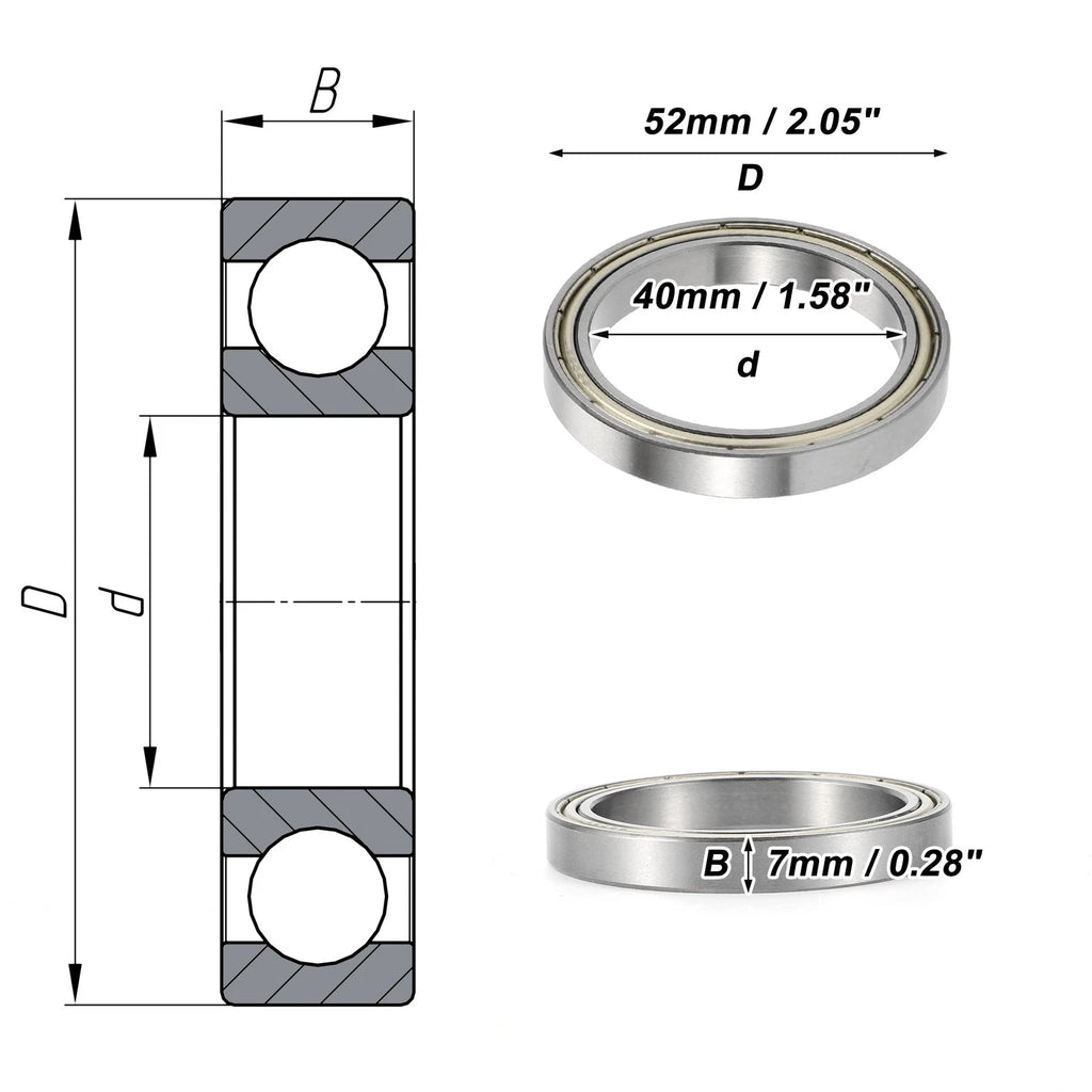 6808ZZ Deep Groove Ball Bearing for Scooter Skateboard Wheel (40x52x7mm)