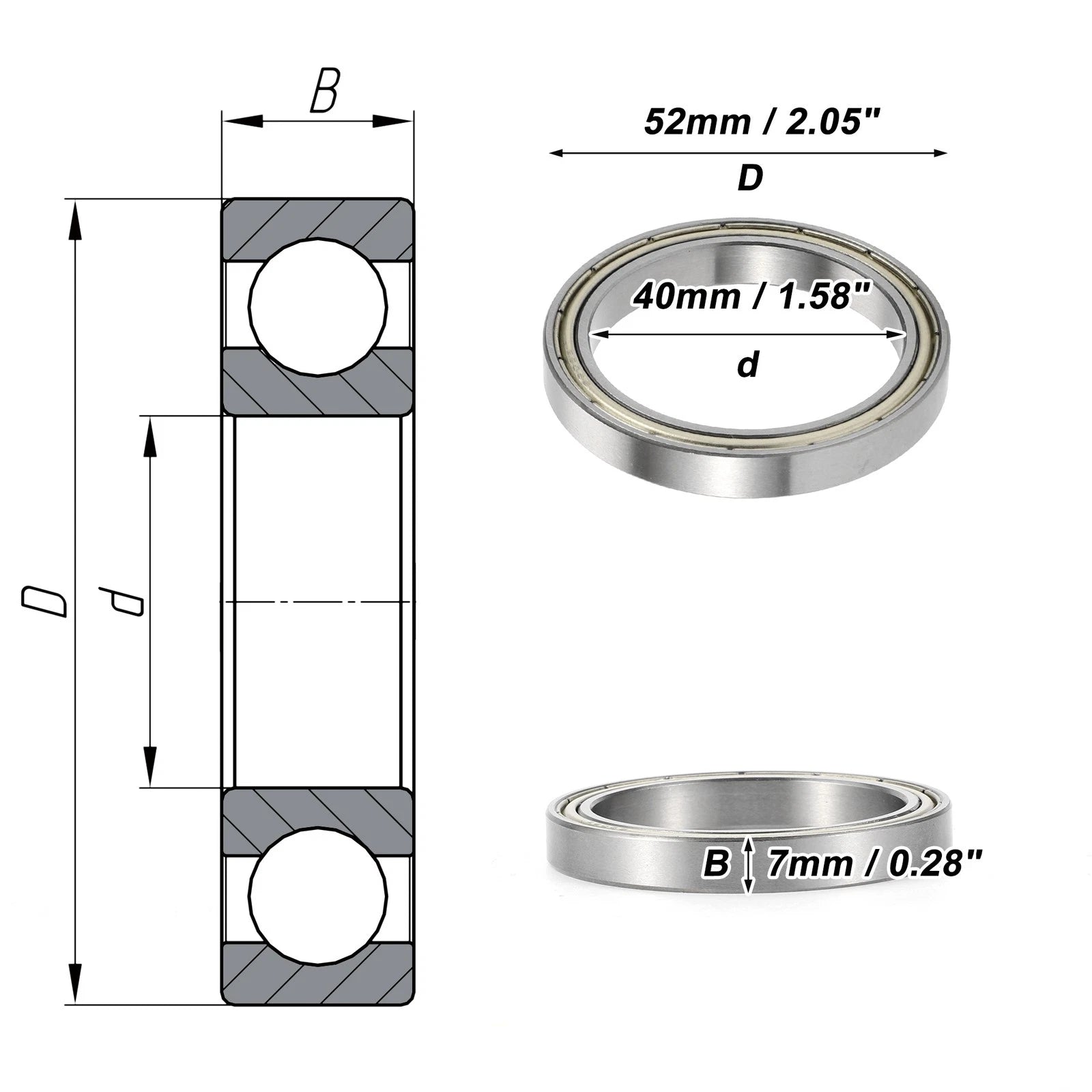 6808ZZ Deep Groove Ball Bearing for Scooter Skateboard Wheel (40x52x7mm)