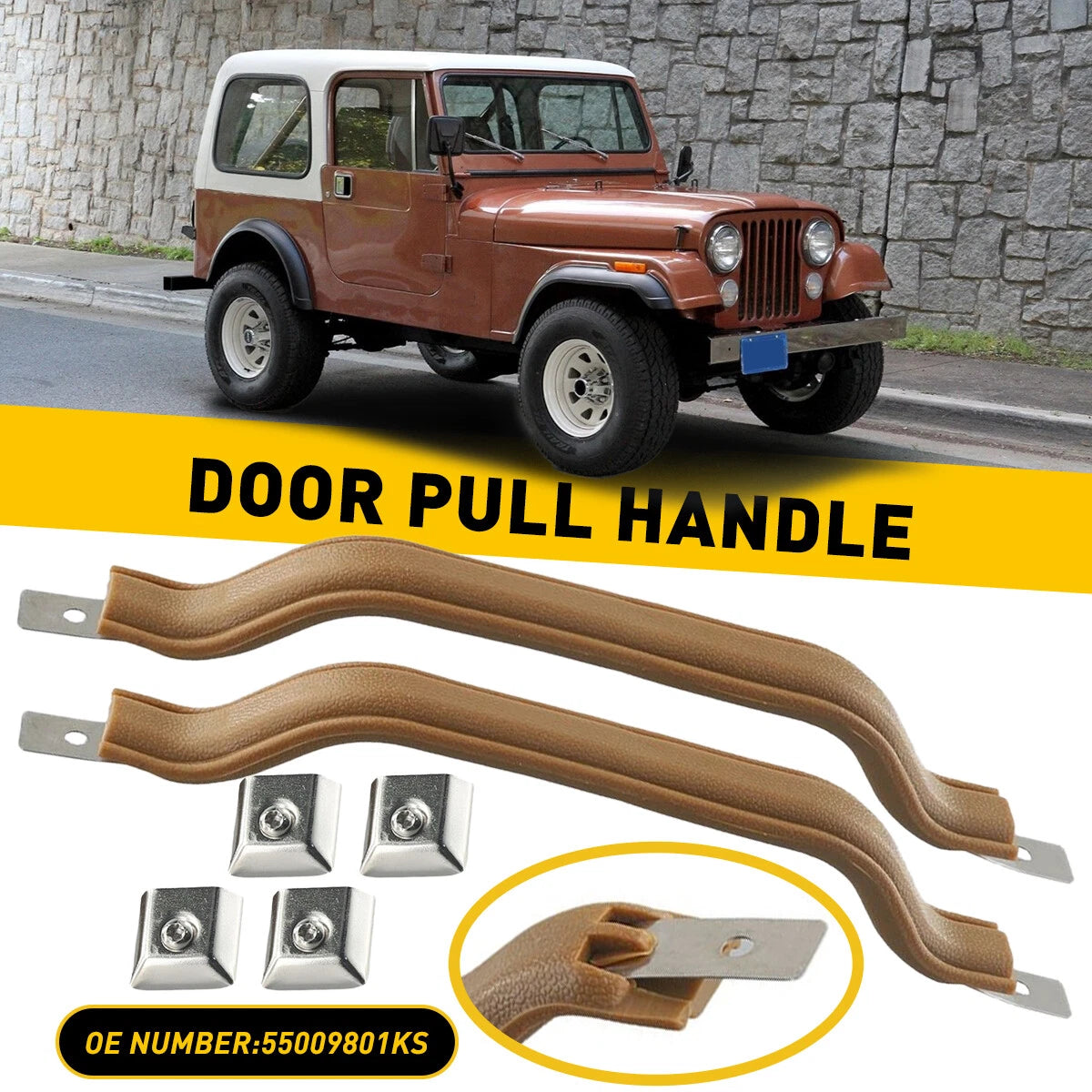 2Pcs Tan Interior Door Pull Handle for Jeep Wrangler (1987–1995)