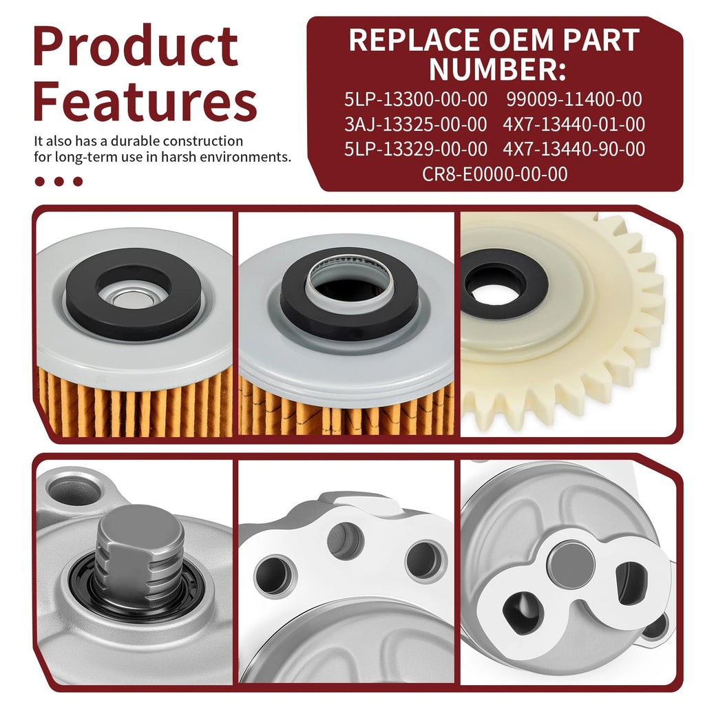 Oil Pump, Oil Filter, Gear, Gasket & Spark Plug Set for Yamaha Raptor 700 (2006–2024)