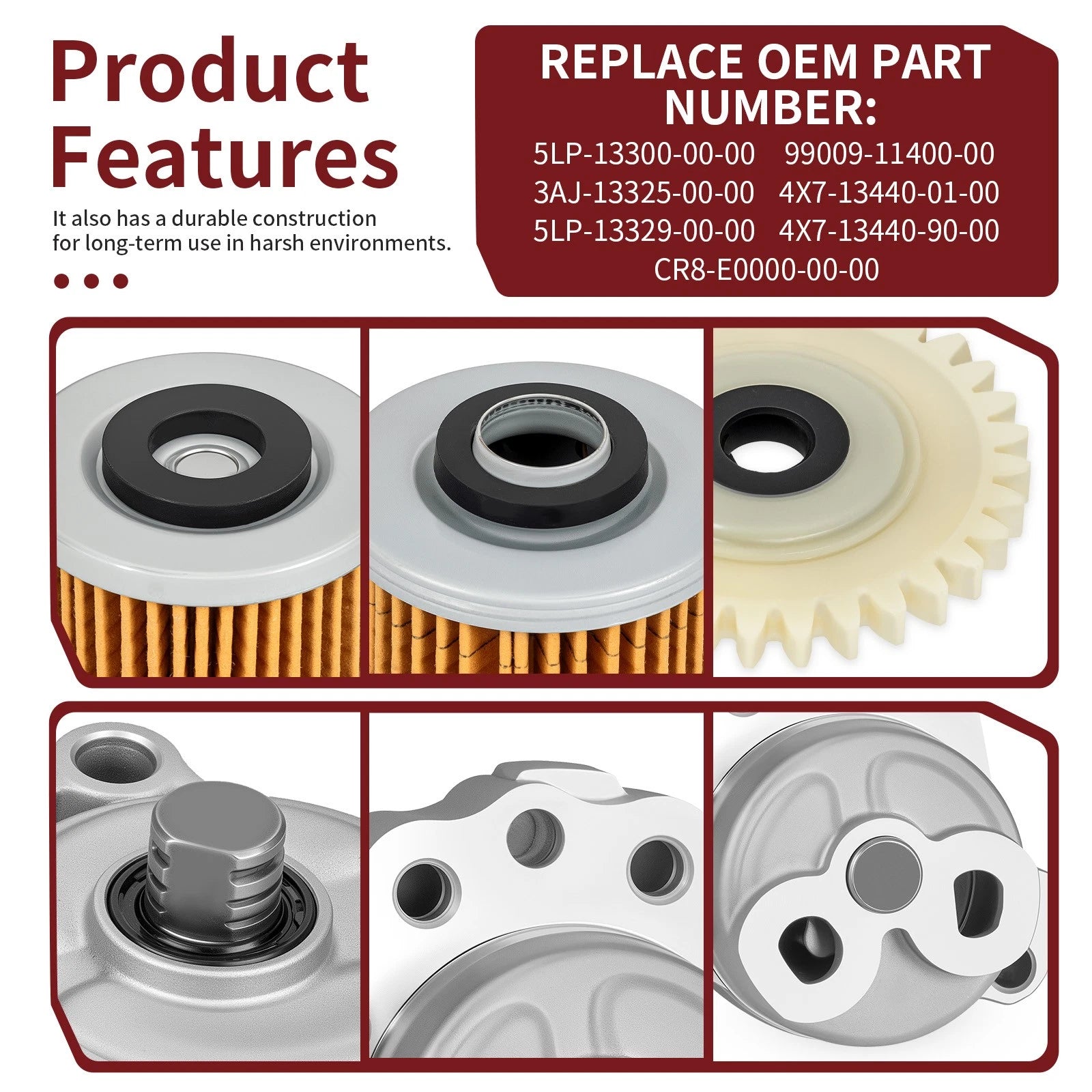 Oil Pump, Oil Filter, Gear, Gasket & Spark Plug Set for Yamaha Raptor 700 (2006–2024)