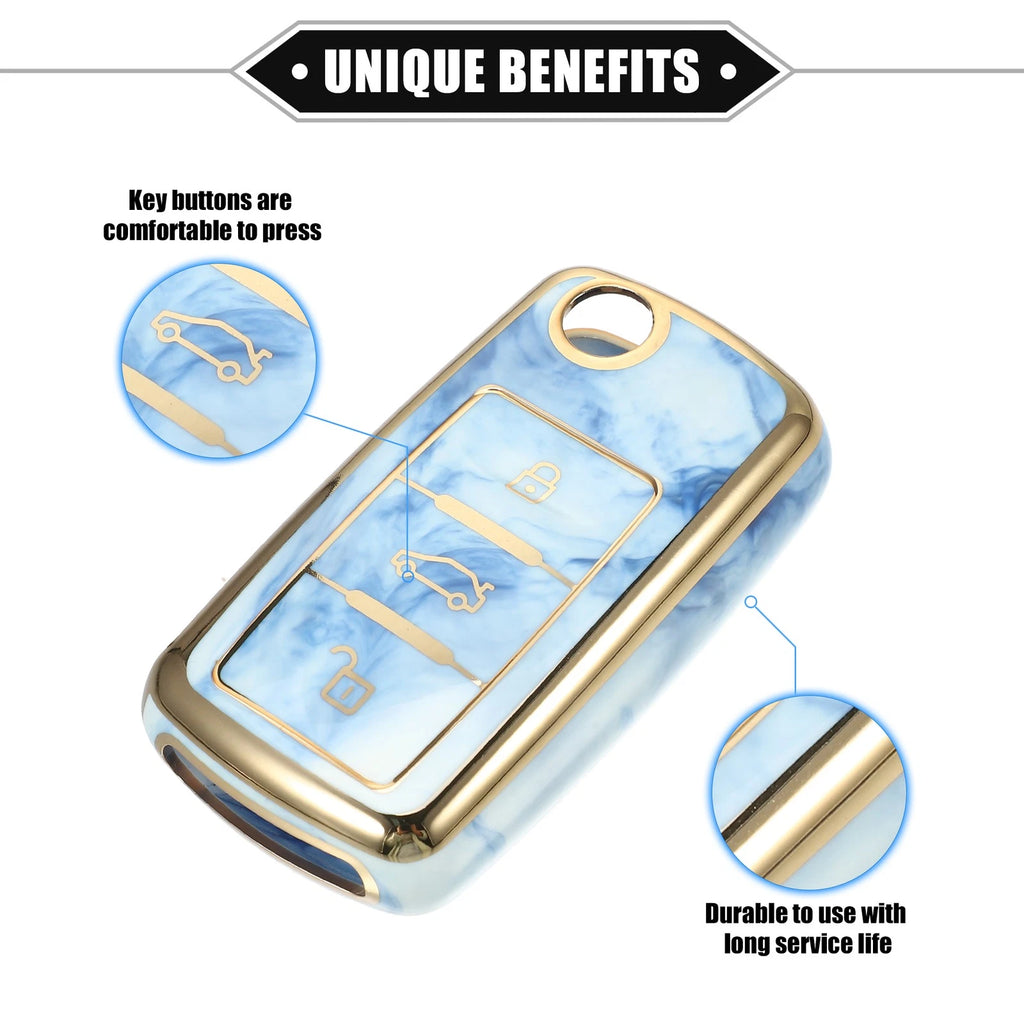 3 Button Remote Key Fob Cover Shell for Volkswagen Jetta, Passat (2011–2020) TPU Blue 724117569884