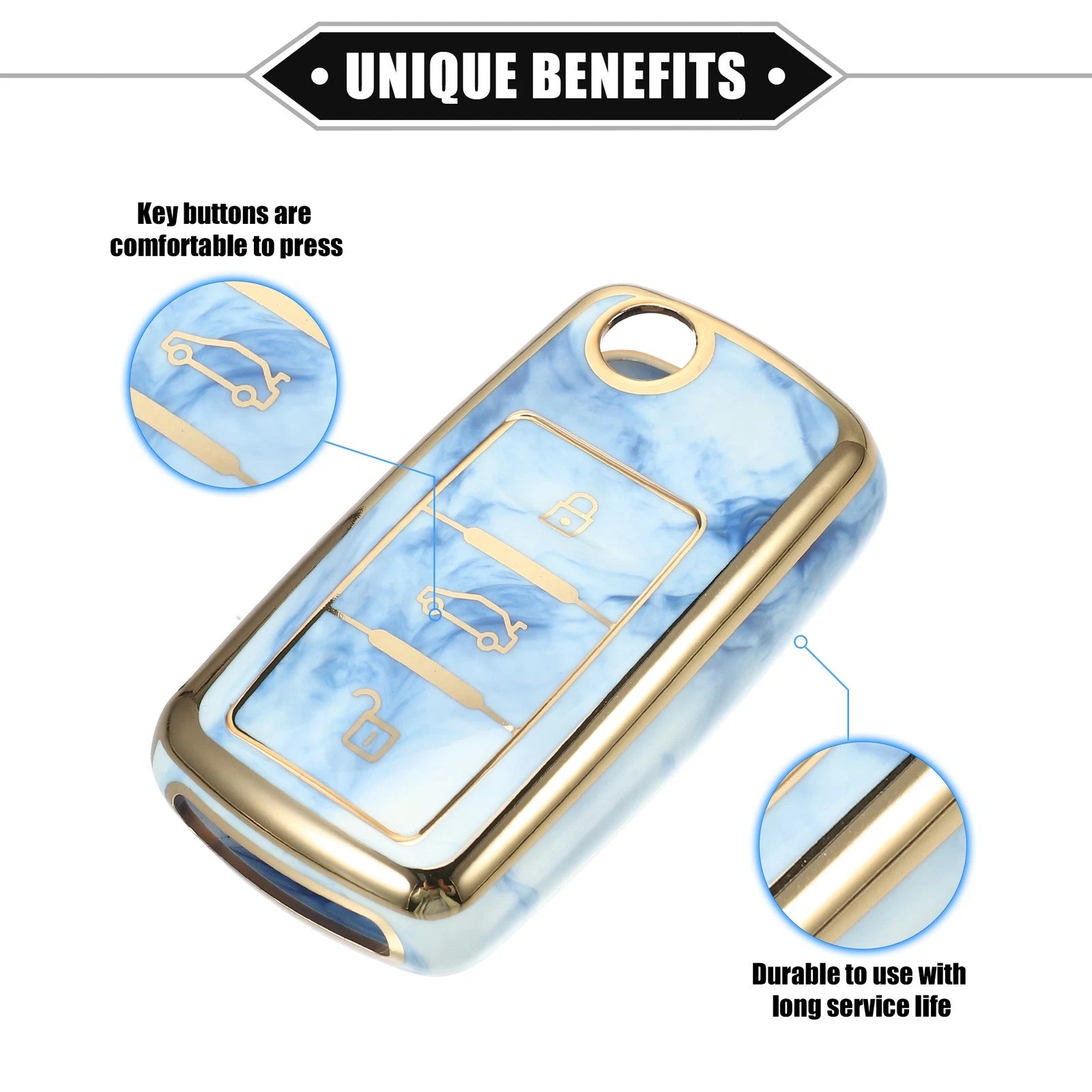 3 Button Remote Key Fob Cover Shell for Volkswagen Jetta, Passat (2011–2020) TPU Blue 724117569884