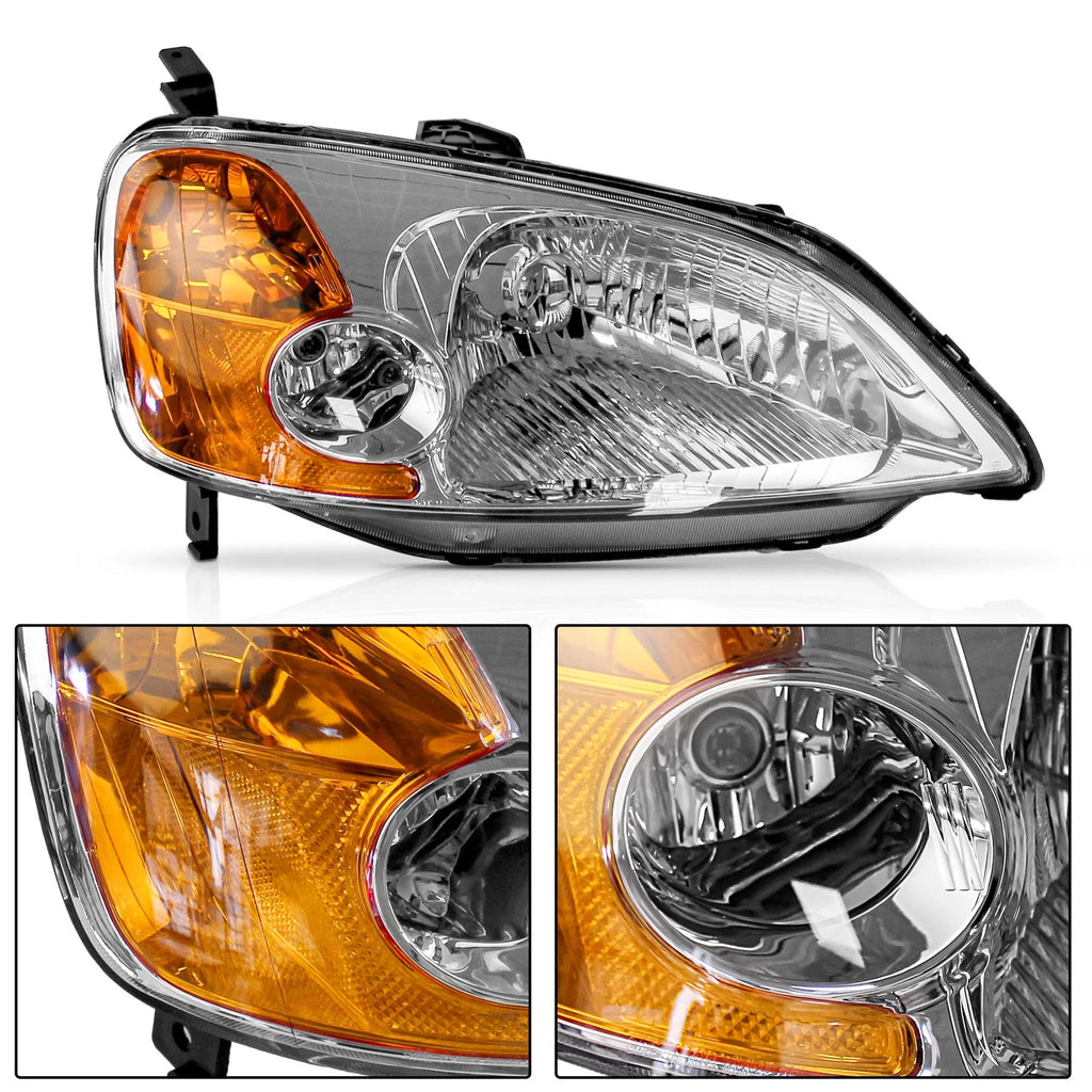 Headlights for Honda Civic 4-Door (2001-2003) Chrome Housing
