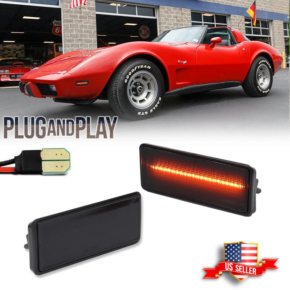 2X Smoke Lens Amber LED Front Side Marker Lights for Chevy Corvette C3 (1974–1979)