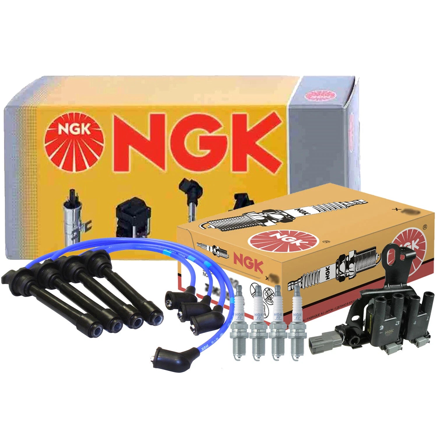 NGK DIS Ignition Coil Wires & 4 Spark Plugs Kit for Hyundai Kia