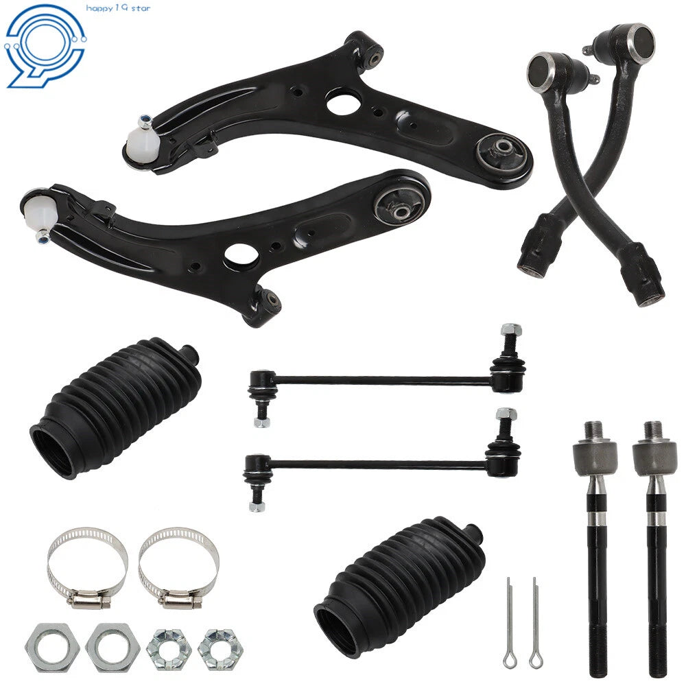 10pc Front Steering Suspension Control Arm Ball Joint Tie Rod Kit for