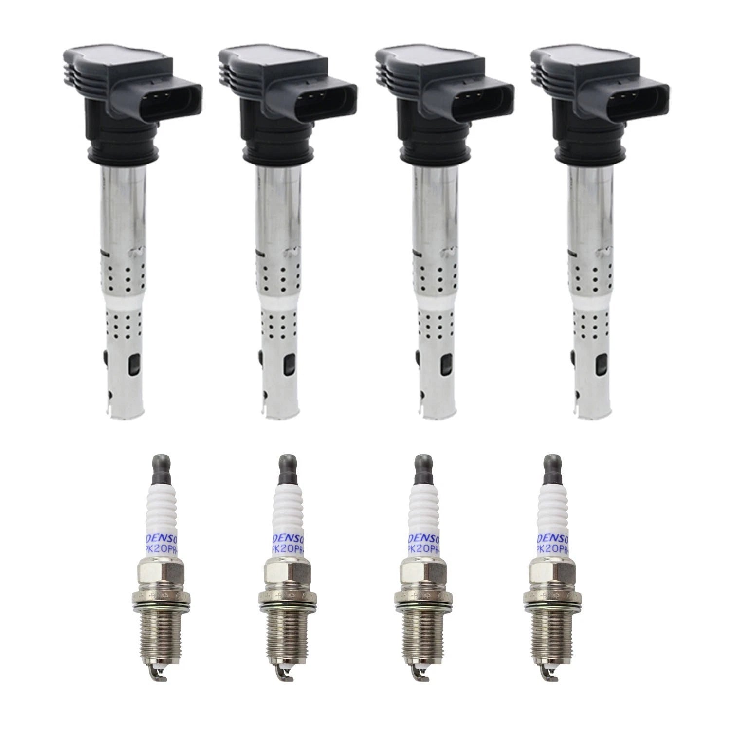 Set of 4 Ignition Coils & Denso Platinum Spark Plugs for A3 A4 Q3 CC GTI Tiguan