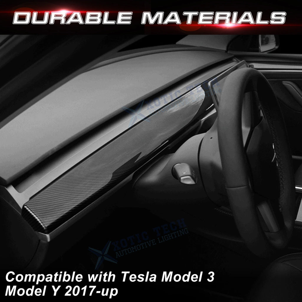 Gloss Carbon Fiber Dashboard Panel Cover for Tesla Model 3/Y (2017–2023)