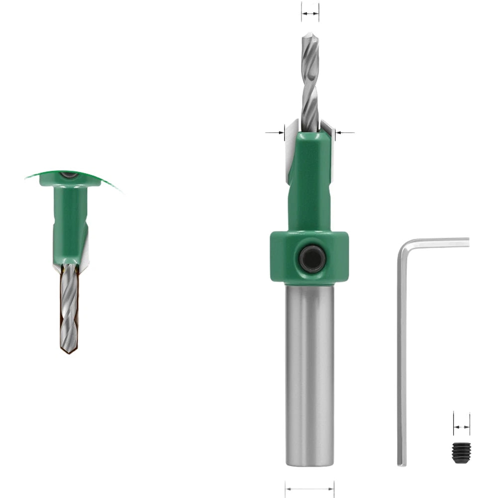 Step Drill Bit for Wood - 45# Steel, Green Alloy Countersink