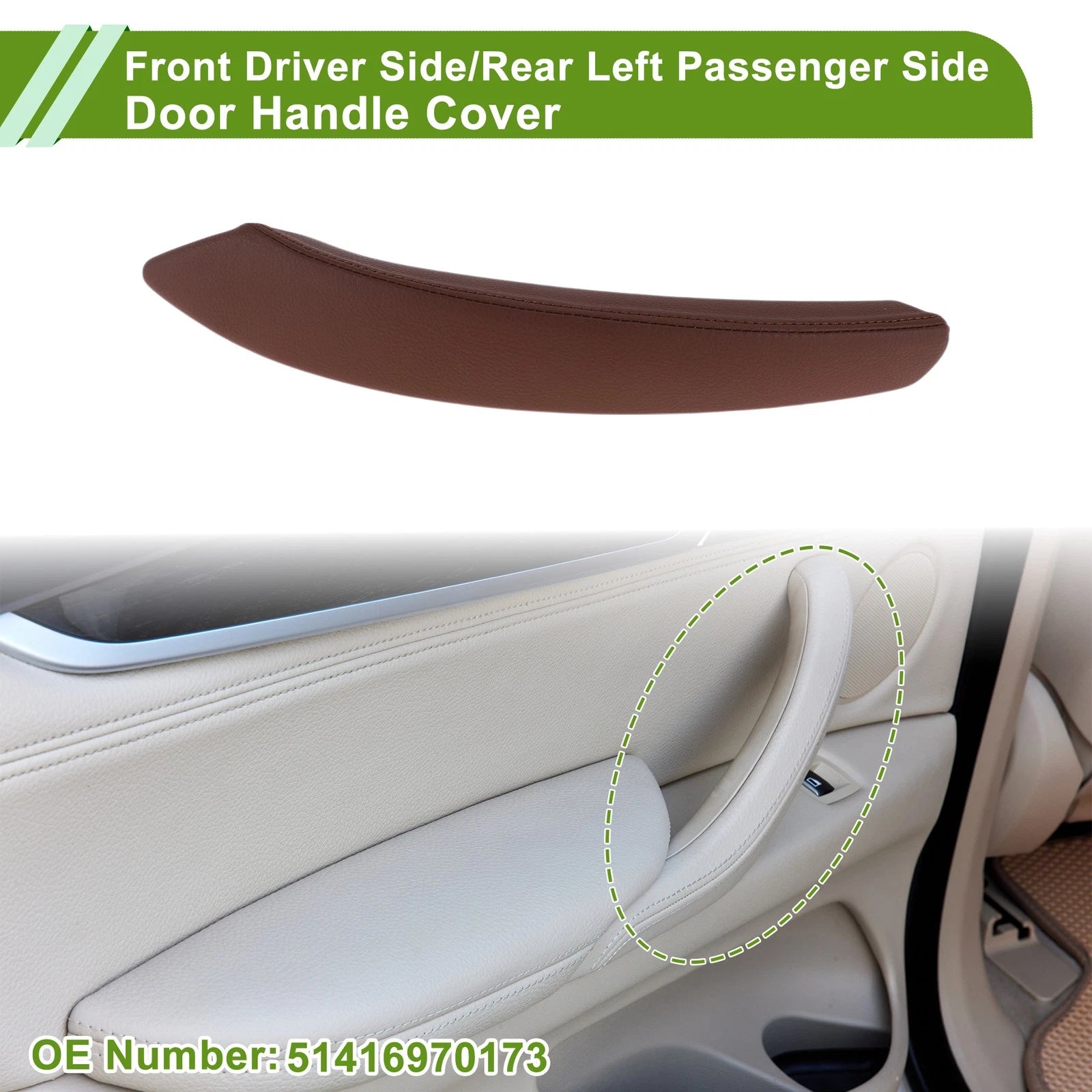 Door Panel Handle Pull Trim Cover for BMW X5 (2008–2013) No. 51416970173 Reddish Brown