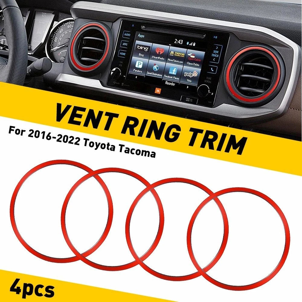 Set of 4 Red Air Vent Inner Frame Rings for Toyota Tacoma (2016–2023)