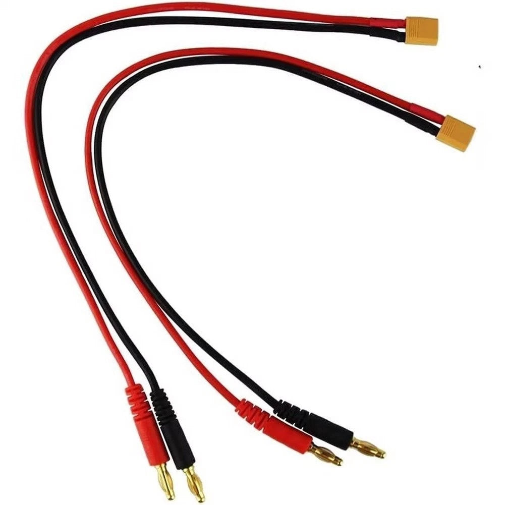 Charging Cable Set of 2 for XT30 and 4mm Banana End (30cm, 16AWG) Red Black Silicone