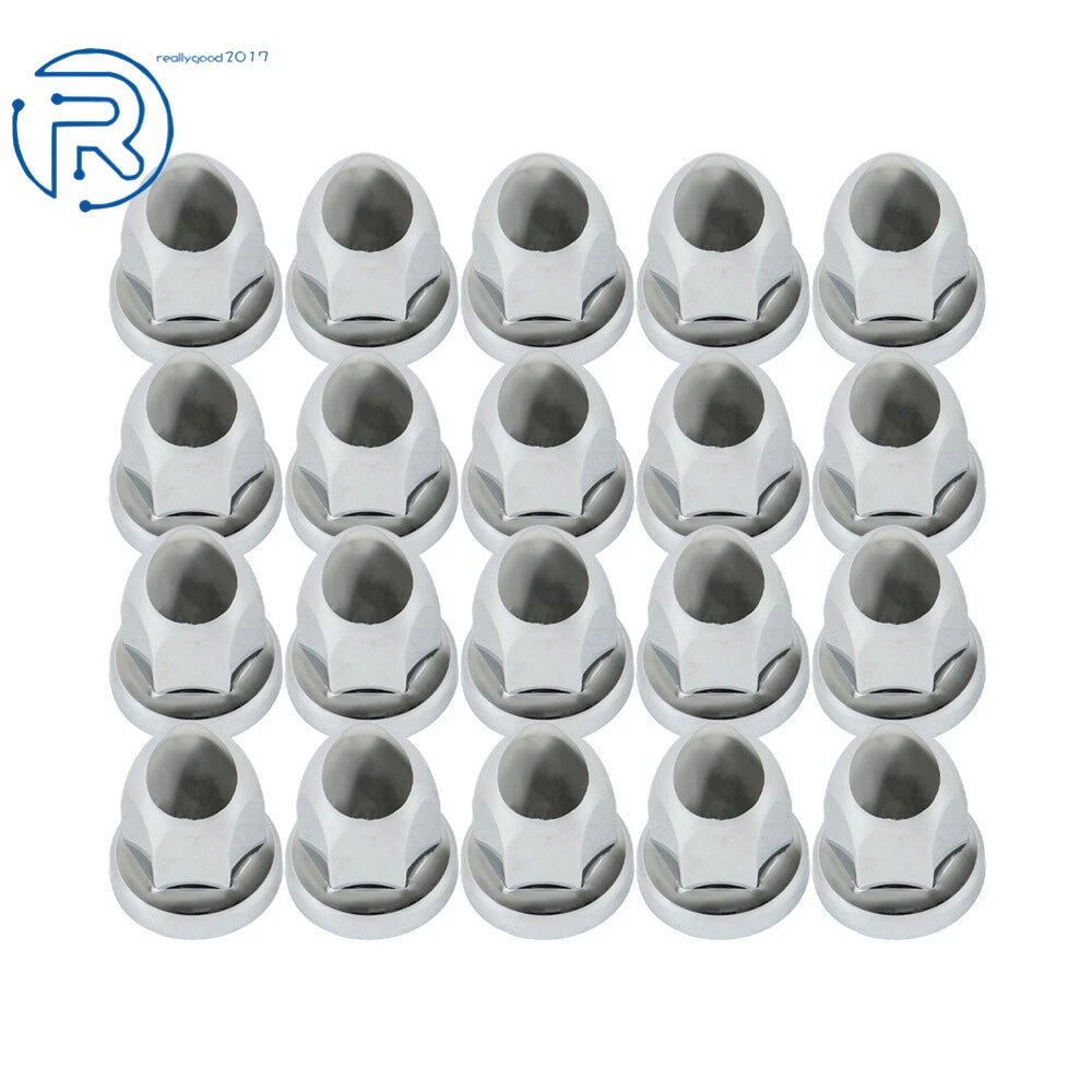 Set of 20 Lug Nut Covers for Semi Truck (33mm Chrome ABS Push on)