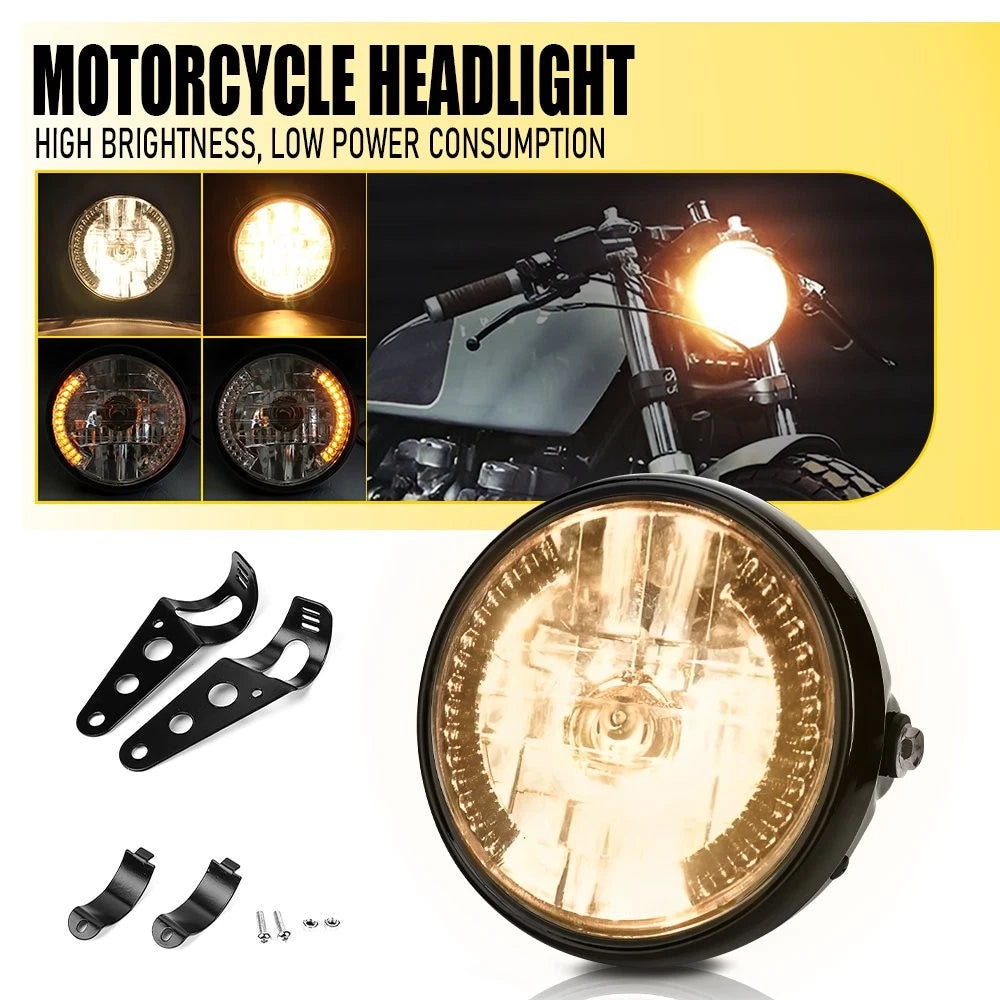7" Motorcycle Headlight with Amber LED Turn Signal Indicators (Universal)