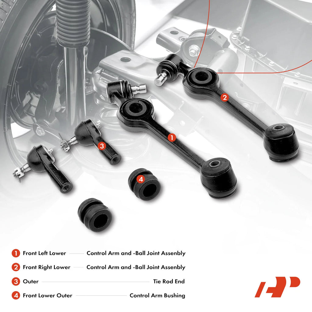 Set of 6 Control Arms with Ball Joints and Tie Rod Ends for Ford Escort (1981–1990)