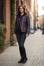 3X Purple Lambskin Leather Motorcycle Jackets for Women (Medium)