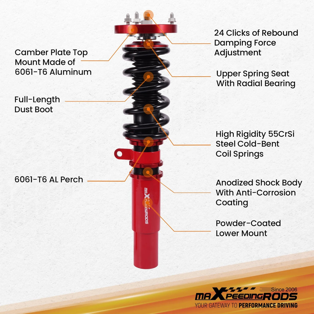 24 Level Adjustable Coilover Kit for BMW E39 5-Series (1997-2003)