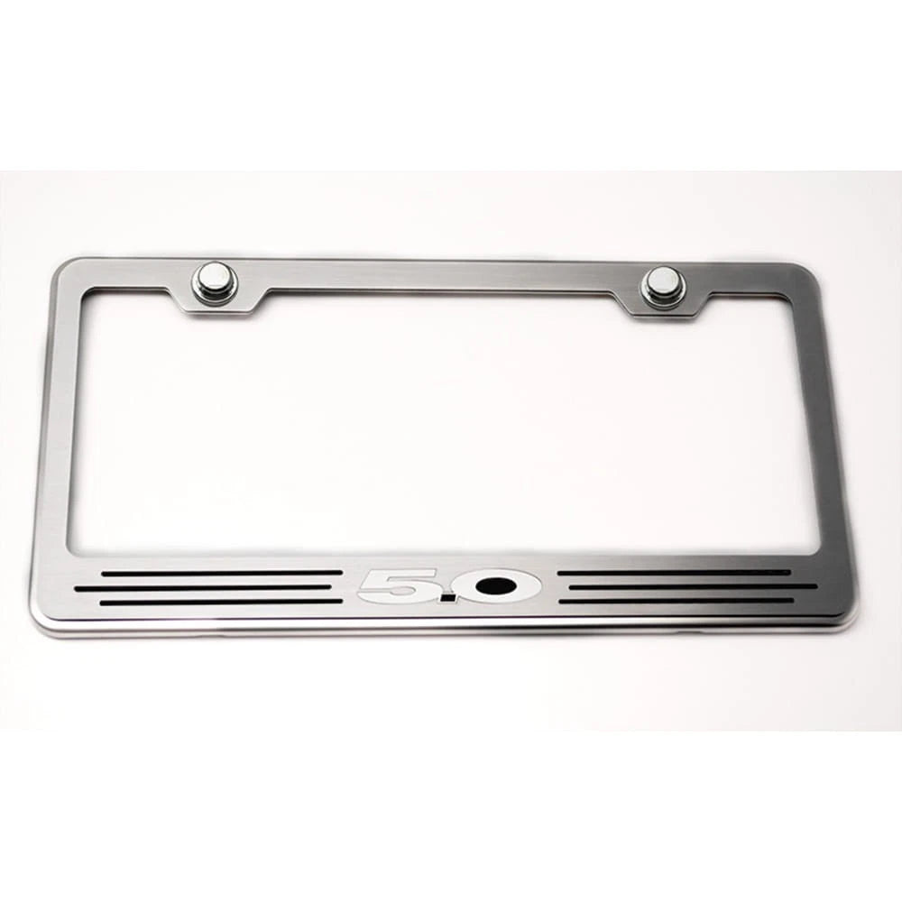 Stainless Steel License Plate Frame w/Yellow LED&"5.0" Logo for Ford Universal