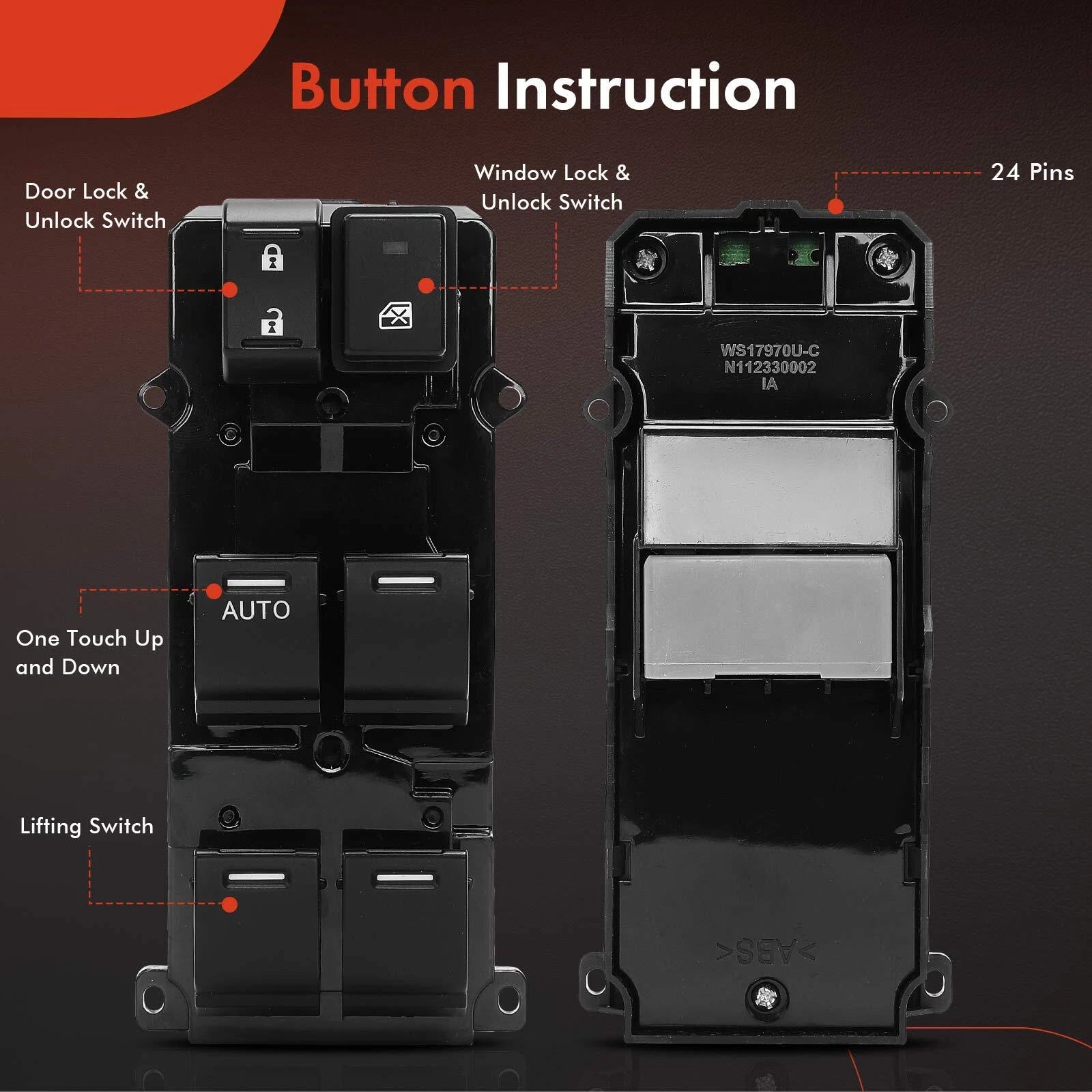 Front Left Power Window Switch for Honda Civic (2014-2015)
