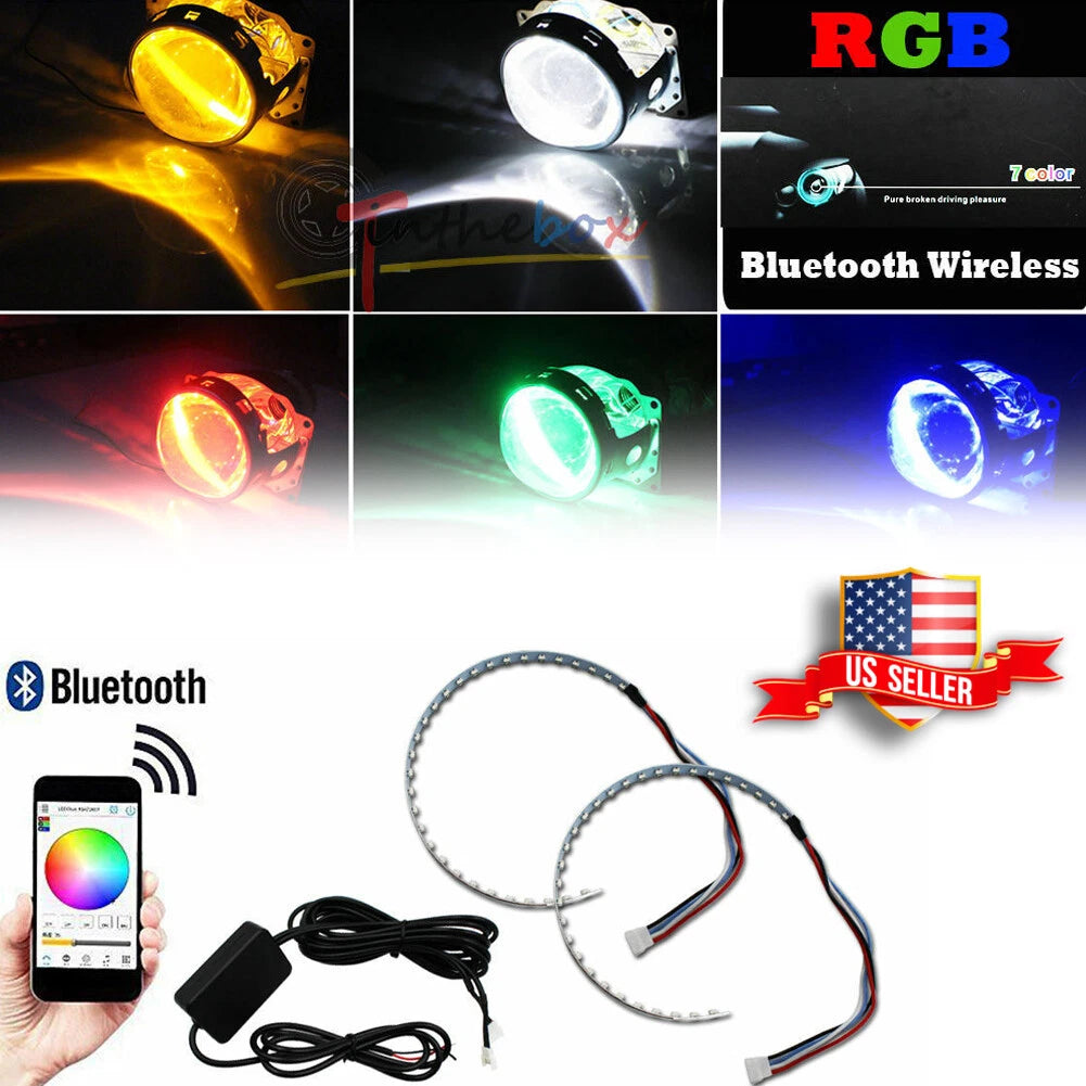 RGB LED Demon Eye Halo Ring Headlight Projector for Universal Fit (2010–2023)