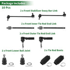 10 x Front Suspension Kit Tie Rod Ends & Sway Bar Links for Dodge Caravan (01-07)