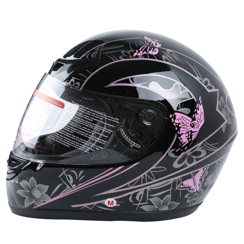 Full Face Motorcycle Helmet for Adult (S–XXL) - Pink Black Butterfly