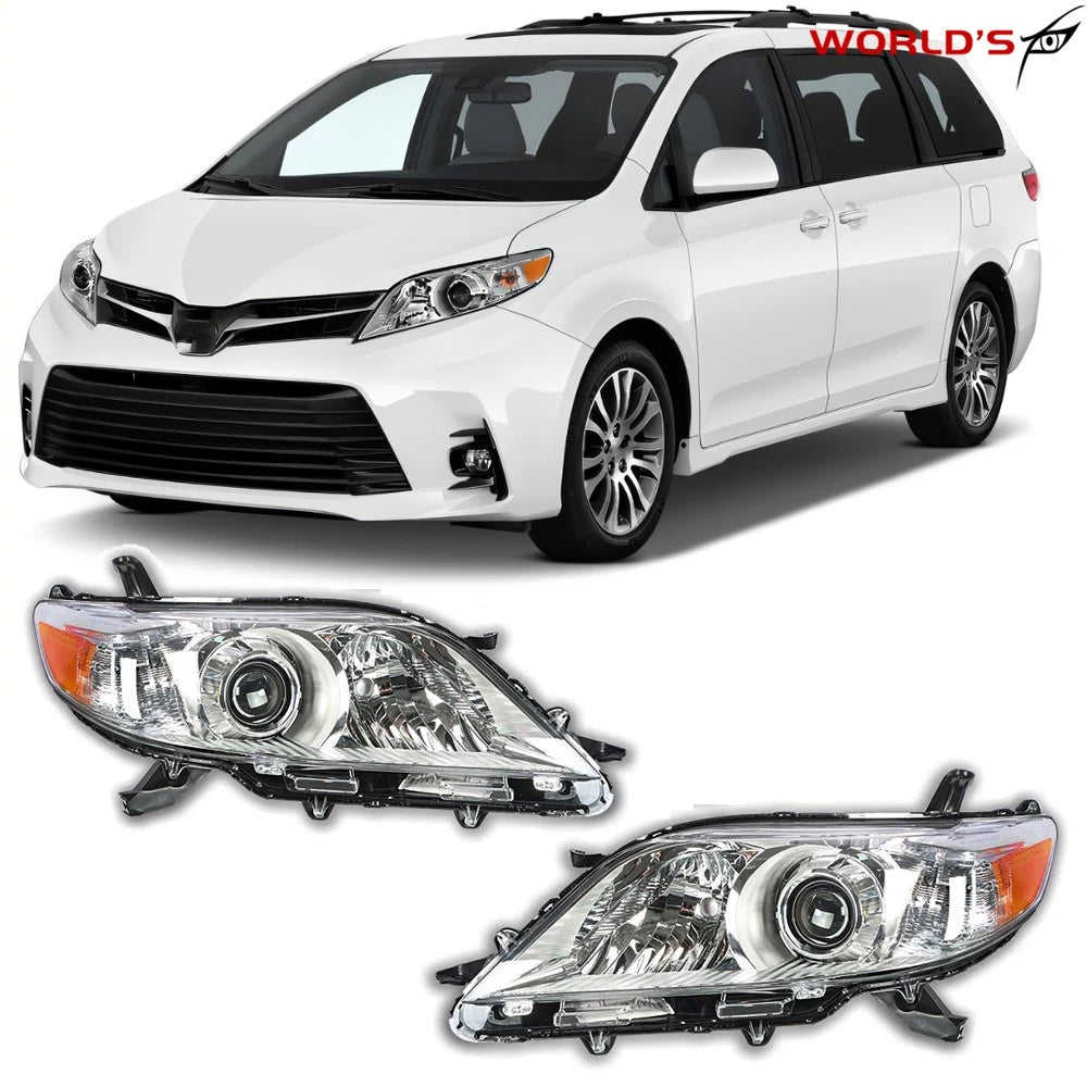 Pair Headlights for Toyota Sienna (2011–2020) Halogen Chrome