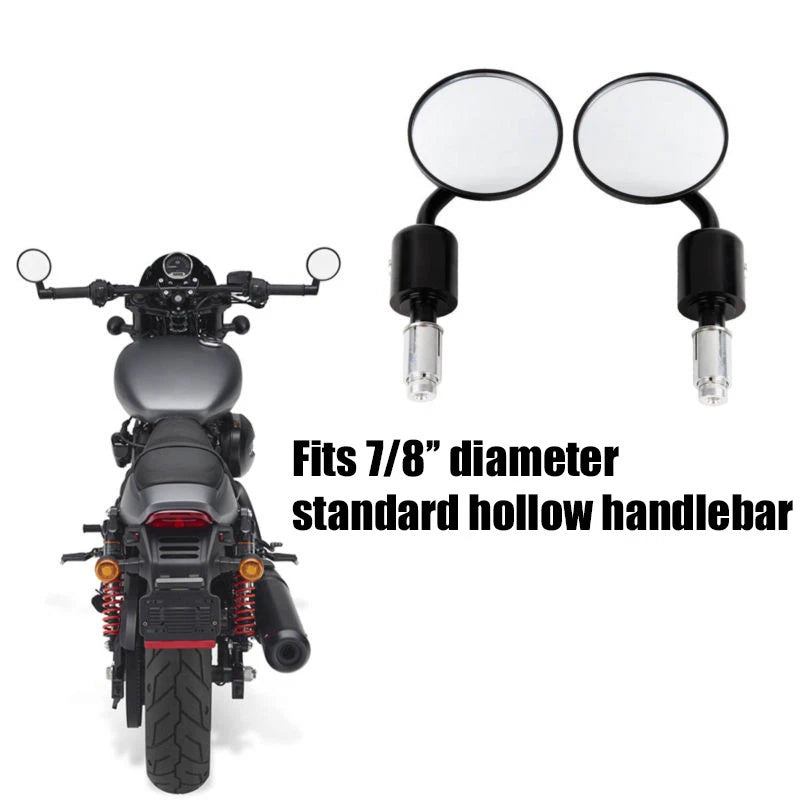 3" Round Rearview Mirrors for Harley (Fits 7/8" Handle Bars)