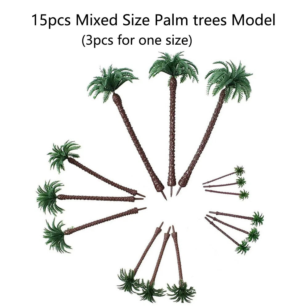 15pc Mixed Size Palm Trees for Train Railroad Landscape Scenery