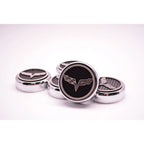 Chrome Cap Covers w/Orange Carbon Fiber Flags Inlay for 05-13 Corvette Automatic