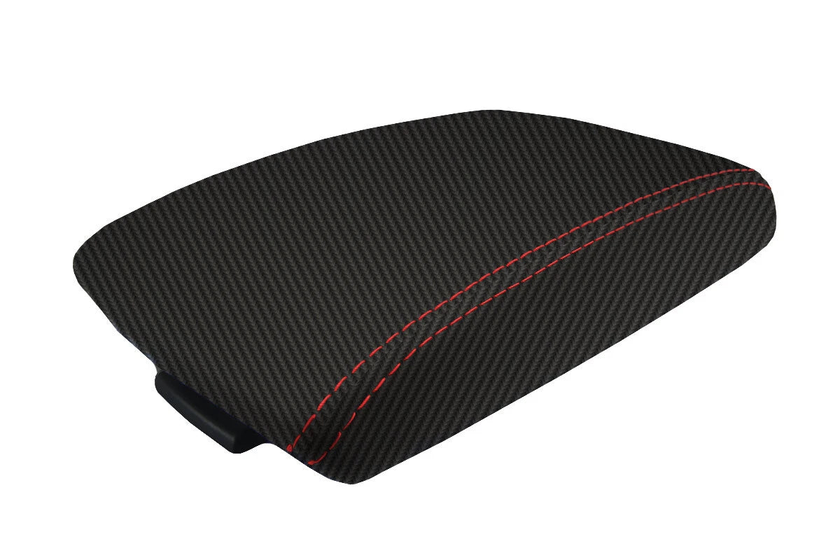 Console Lid Armrest Cover for Mazda 3 (2010–2013) Carbon Fiber Red Stitch