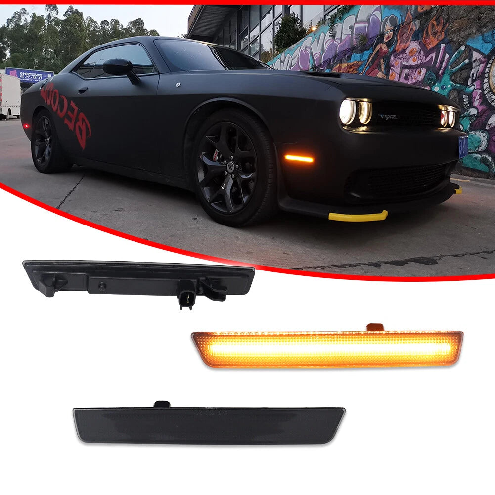 2X Smoked Lens Amber LED Front Sidemarker Lights for Dodge Challenger (2015–2023)