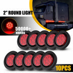 10pcs 2 Inch Round Red 9 LED Clearance Side Marker Lights for Trailer Truck (12V)