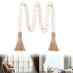 Set of 2 Rustic Wooden Bead Curtain Tiebacks with Tassels for Indoor/Outdoor