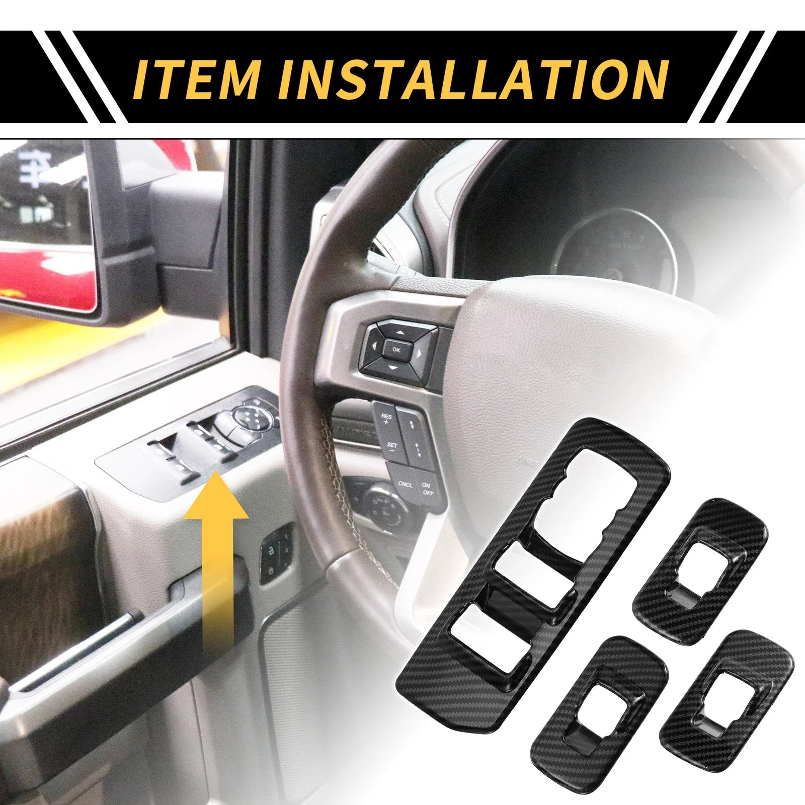 Set of 2 Front Rear Door Window Switch Panel Cover Trim for Ford F-150 (2015–2020)