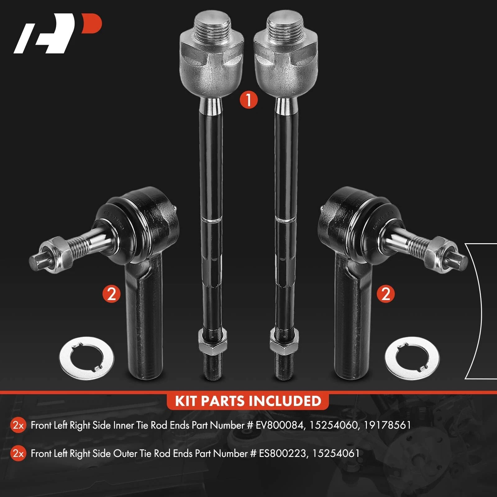 Set of 4 Inner & Outer Tie Rods for Chevy Silverado 1500 GMC Sierra 1500 (2007–2013)